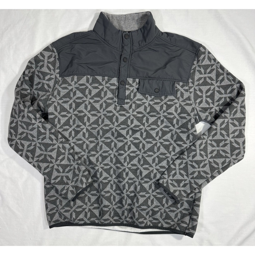 RANK 45 All In 1/4 Snap Geo Print Fleece Pullover Grey Size M Western‎ Outdoor